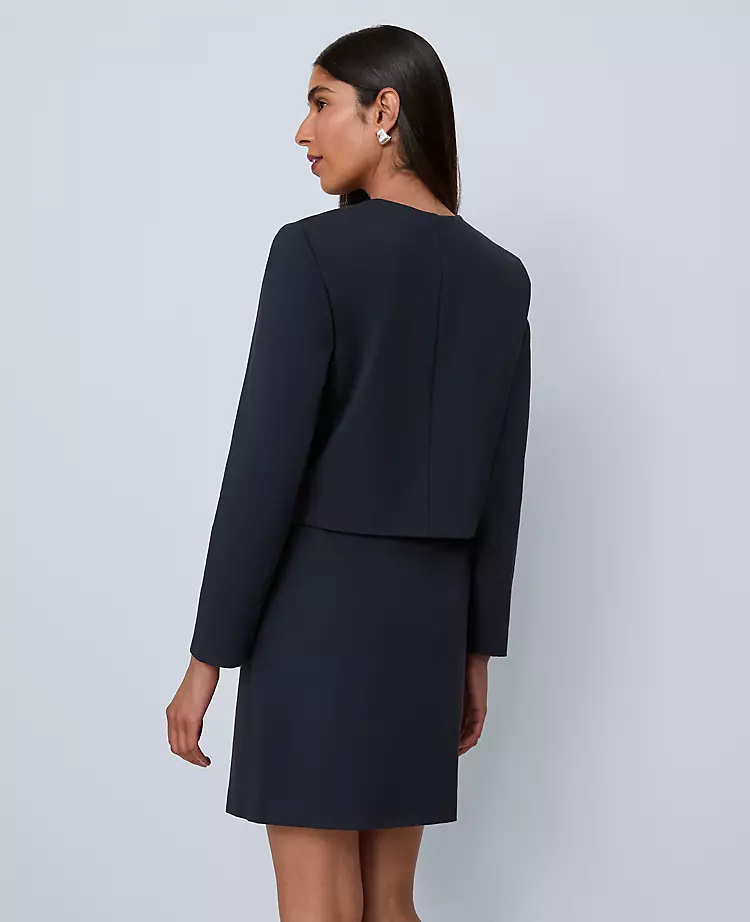 The Petite Crew Neck Jacket In Ponte Carbon Navy 4 The Petite Crew Neck Jacket In Ponte Carbon Navy - Image 2