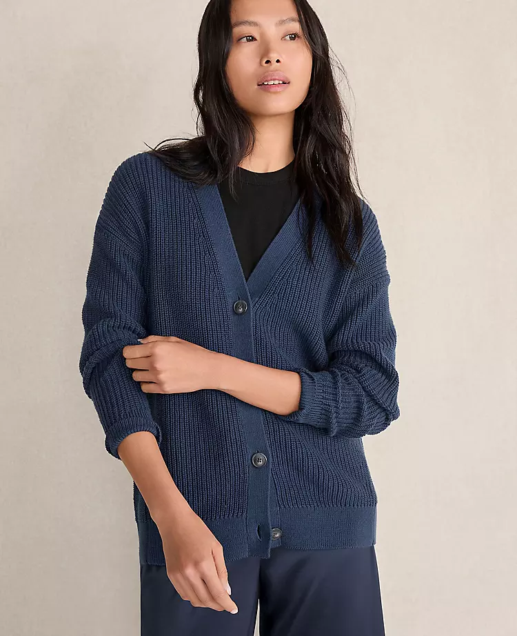 Haven Well Within Organic Cotton Shaker Stitch Cardigan Twilight Navy 3 Haven Well Within Organic Cotton Shaker Stitch Cardigan Twilight Navy