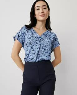 Petite Floral Mixed Media Top Colony Blue