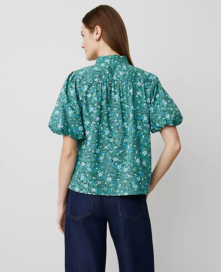 Petite Floral Puff Sleeve Popover Mellow Mint 4 Petite Floral Puff Sleeve Popover Mellow Mint - Image 2