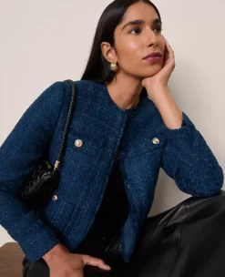The Cropped Crew Neck Jacket In Tweed Moonlit Backdrop 9 The Cropped Crew Neck Jacket In Tweed Moonlit Backdrop -Anntaylor Shop 852353 019811 ALT3
