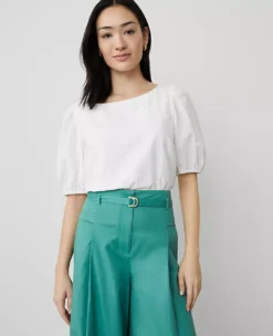 Petite Eyelet Boatneck Popover White