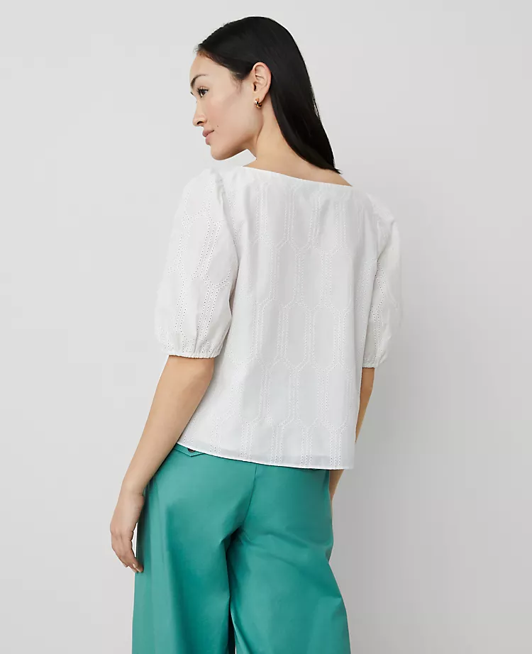 Petite Eyelet Boatneck Popover White 4 Petite Eyelet Boatneck Popover White - Image 2