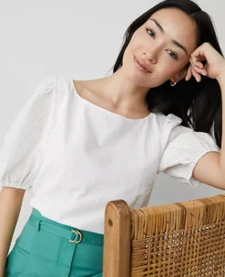 Petite Eyelet Boatneck Popover White 7 Petite Eyelet Boatneck Popover White -Anntaylor Shop 852358 9000 ALT2