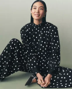 Petite Dotted Ruffle Popover Black