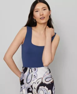 Petite Square Neck Tank Top Faded Denim