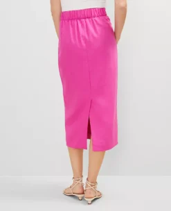 The Petite Linen Blend Clean Midi Skirt Rose Violet -Anntaylor Shop 852381 8021 ALT2