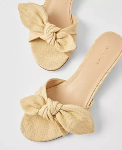 Bow Straw Kitten Heel Sandals Natural -Anntaylor Shop 852417 7195 ALT1