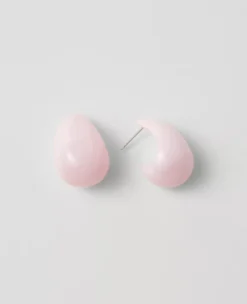 Stone Teardrop Hoop Earrings Pink Peony