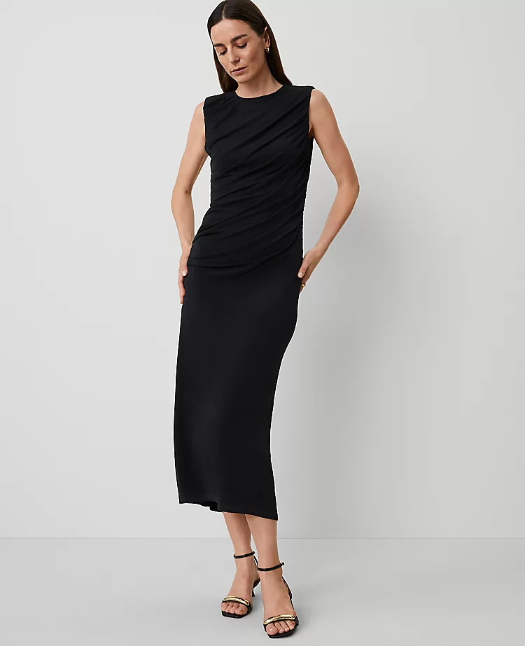 Petite Knit Midi Sheath Dress Black 3 Petite Knit Midi Sheath Dress Black