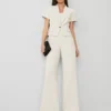 The Petite Side-Zip Wide-Leg Pant In Fluid Crepe Ivory Whisper -Anntaylor Shop 852482 9007