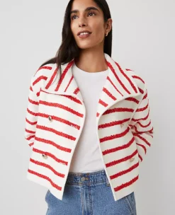 Petite Tweed Oversized Double Breasted Jacket Bright Cherry -Anntaylor Shop 852485 517585 ALT3