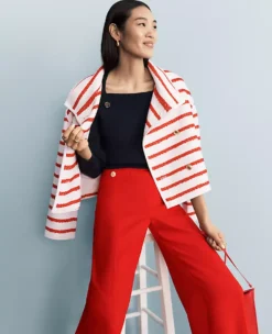 Petite Tweed Oversized Double Breasted Jacket Bright Cherry