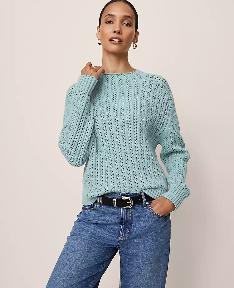 Pointelle Mock Neck Sweater Lakeside View 4 Pointelle Mock Neck Sweater Lakeside View - Image 2
