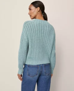 Pointelle Mock Neck Sweater Lakeside View 8 Pointelle Mock Neck Sweater Lakeside View -Anntaylor Shop 852537 019813 ALT1