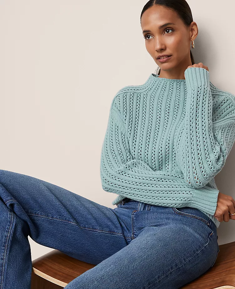 Pointelle Mock Neck Sweater Lakeside View 6 Pointelle Mock Neck Sweater Lakeside View - Image 4