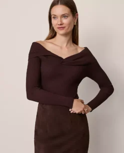 Twisted Off-The-Shoulder Sweater Pure Chocolate -Anntaylor Shop 852592 7043