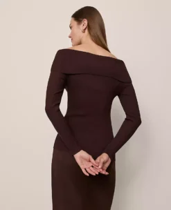 Twisted Off-The-Shoulder Sweater Pure Chocolate -Anntaylor Shop 852592 7043 ALT1