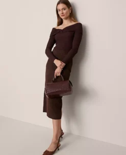 Twisted Off-The-Shoulder Sweater Pure Chocolate -Anntaylor Shop 852592 7043 ALT2