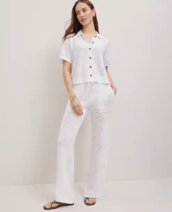 Petite Weekend Collection Mesh Sweater Pant White