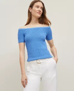 Petite Textured Off-The-Shoulder Sweater Maritime Blue
