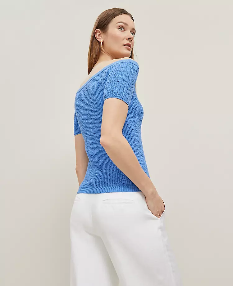 Petite Textured Off-The-Shoulder Sweater Maritime Blue 4 Petite Textured Off-The-Shoulder Sweater Maritime Blue - Image 2