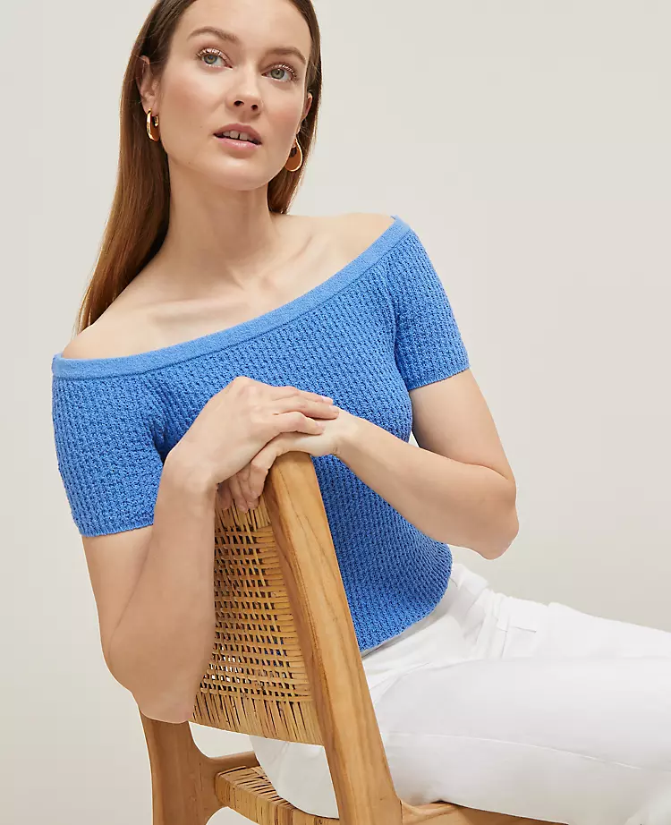 Petite Textured Off-The-Shoulder Sweater Maritime Blue 5 Petite Textured Off-The-Shoulder Sweater Maritime Blue - Image 3