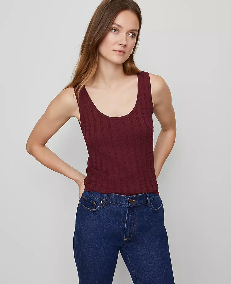 Mixed Cable Sweater Shell Windsor Wine 4 Mixed Cable Sweater Shell Windsor Wine - Image 2