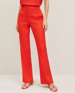 The Petite Trouser In Linen Blend - Curvy Fit Fiery Red