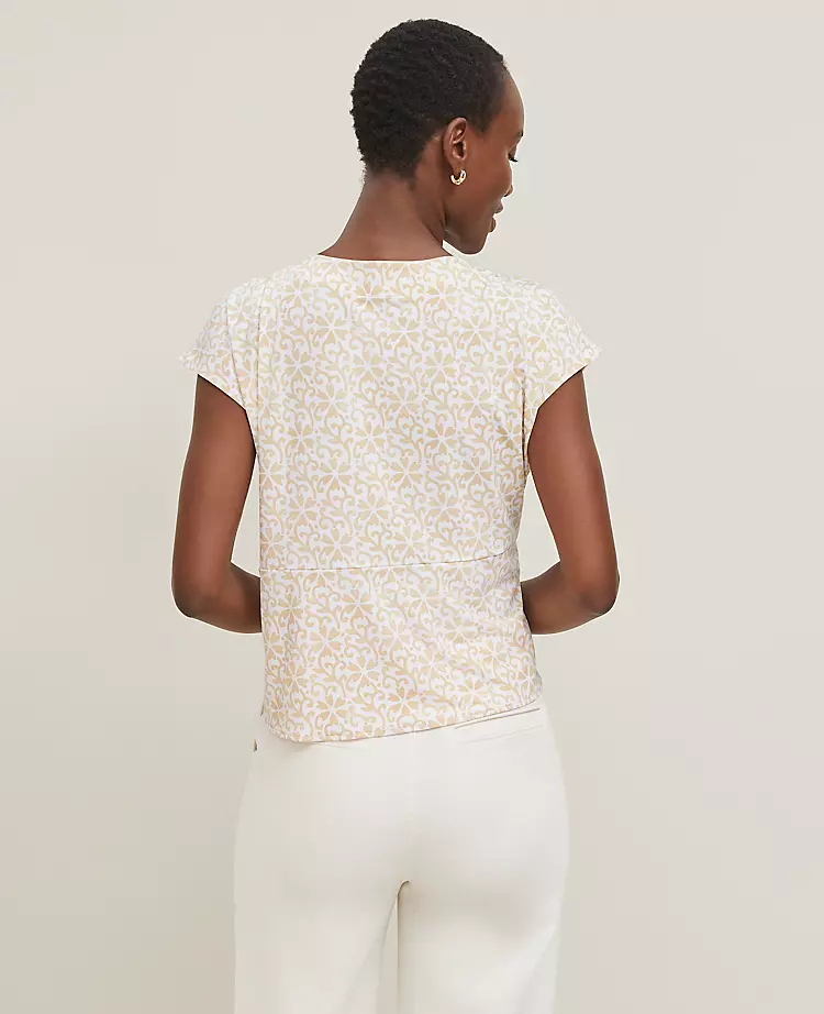 Petite Floral Knotted V-Neck Top Sands Edge 4 Petite Floral Knotted V-Neck Top Sands Edge - Image 2