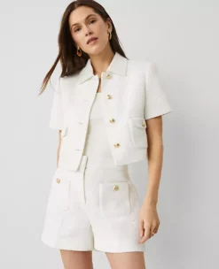 Petite Tailored Tweed Jacket White
