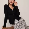 Ribbed V-Neck Cardigan Black -Anntaylor Shop 852746 2222