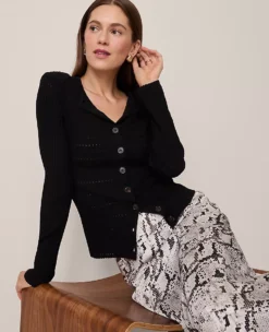 Ribbed V-Neck Cardigan Black