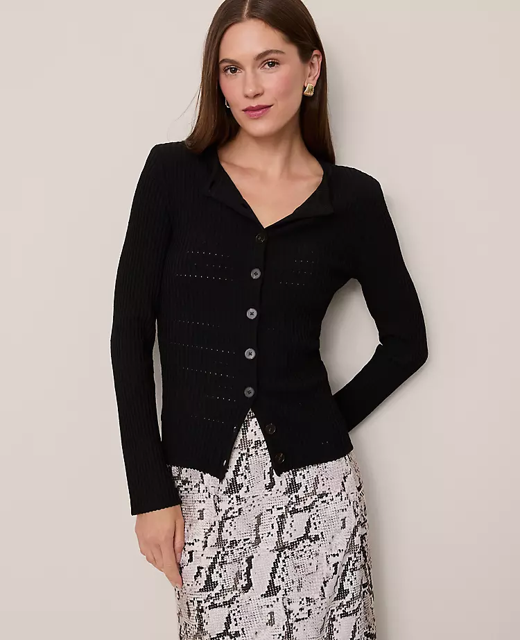 Ribbed V-Neck Cardigan Black 5 Ribbed V-Neck Cardigan Black - Image 3