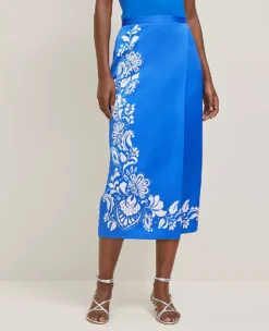 Petite Satin Midi Wrap Skirt B Power Blue -Anntaylor Shop 852762 520466 ALT1