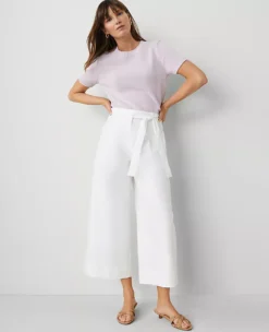 The Petite Belted Cropped Palazzo Pant In Poplin White