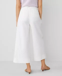 The Petite Belted Cropped Palazzo Pant In Poplin White -Anntaylor Shop 852844 9000 ALT2