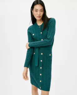 Belted Cable Sweater Dress Deep Atlantic Teal