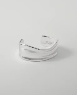 Wavy Textured Metal Cuff Bracelet Silvertone