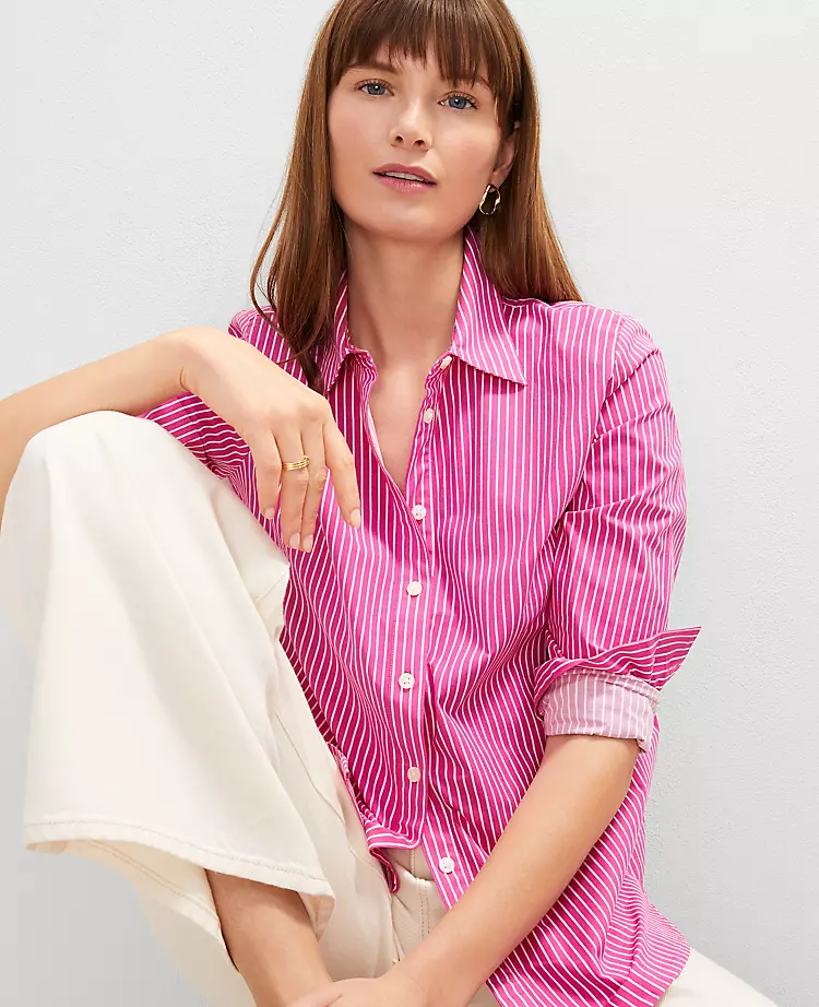 Petite Striped Relaxed Perfect Shirt Rose Violet 3 Petite Striped Relaxed Perfect Shirt Rose Violet