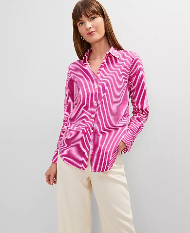 Petite Striped Relaxed Perfect Shirt Rose Violet 5 Petite Striped Relaxed Perfect Shirt Rose Violet - Image 3