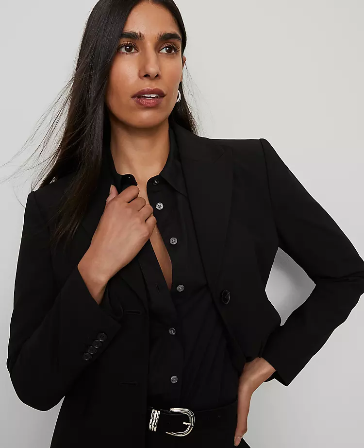 The Shorter Two Button Blazer In Bi-Stretch Black 3 The Shorter Two Button Blazer In Bi-Stretch Black