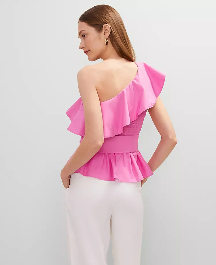 Petite One-Shoulder Tie Waist Blouse Pink Orchid 4 Petite One-Shoulder Tie Waist Blouse Pink Orchid - Image 2