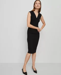 The Seamed V-Neck Sheath Dress In Bi-Stretch Black