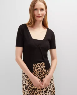 Petite Ribbed V-Neck Cardigan Black