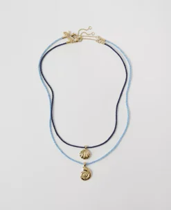 Shell Corded Pendant Necklace Goldtone