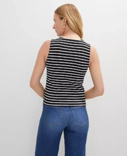 Petite Striped Crew Neck Shell Black -Anntaylor Shop 852965 521258 ALT1