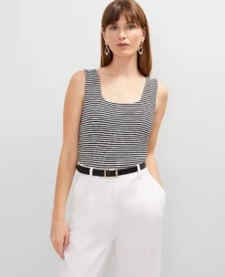 Petite Striped Square Neck Tank Top Black