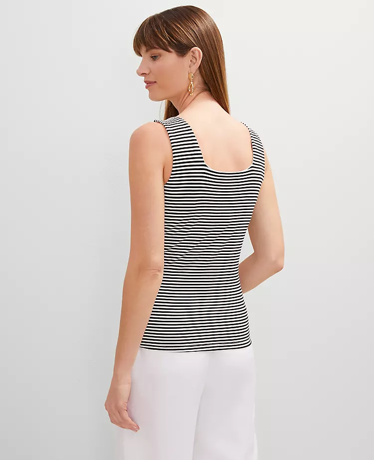 Petite Striped Square Neck Tank Top Black 4 Petite Striped Square Neck Tank Top Black - Image 2
