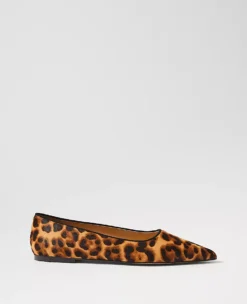Weekend Collection Animal Print Haircalf Pointy Toe Ballet Flat Brown Multi